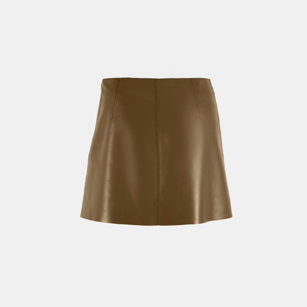 Limited Edition Kadın Kahve Kısa Deri Etek