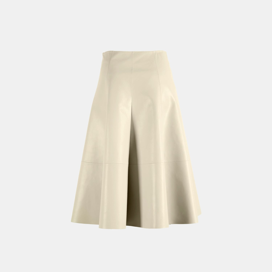 Limited Edition Kadın Krem Uzun Deri Etek