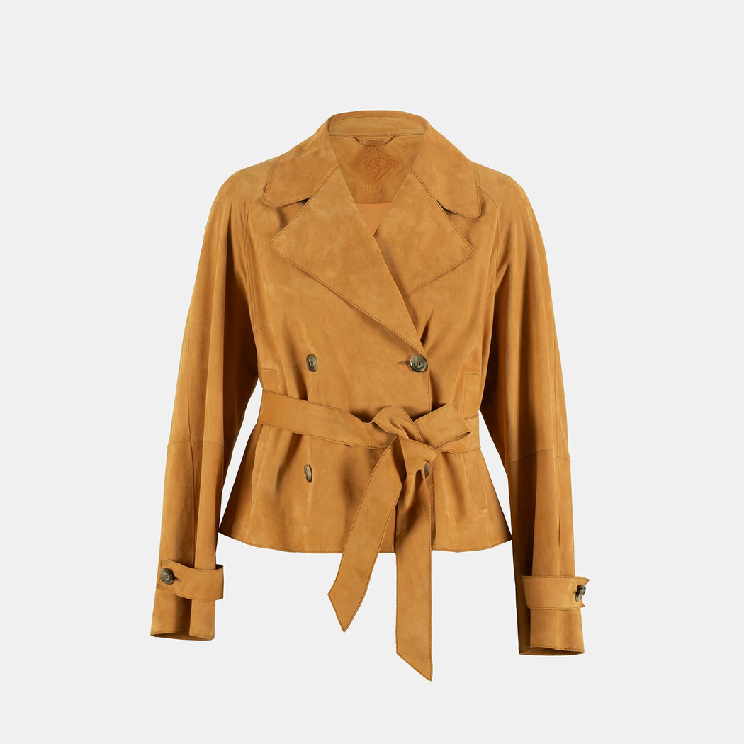 Limited Edition Kadın Turuncu Belden Bağlamalı Süet  Kısa Trençkot