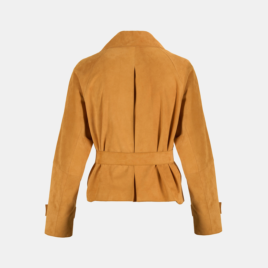 Limited Edition Kadın Turuncu Belden Bağlamalı Süet  Kısa Trençkot