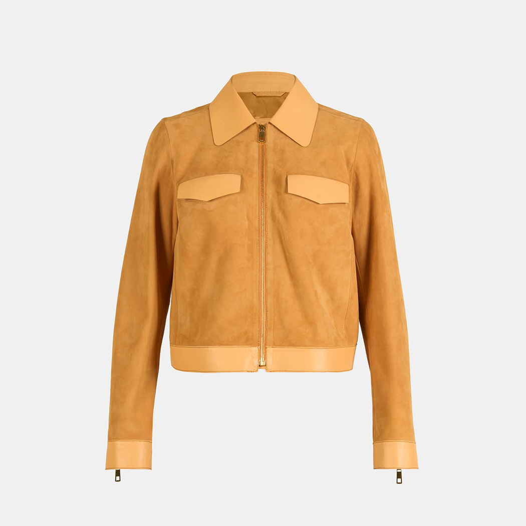 Limited Edition Kadın Turuncu Deri Detaylı Fermuarlı Süet Ceket