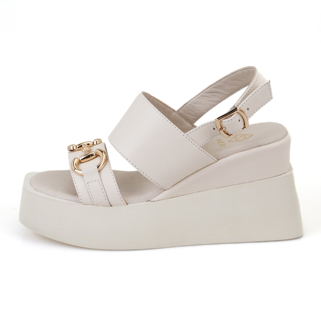 Linda Bej Kadın Dolgu Tabanlı Deri Sandalet