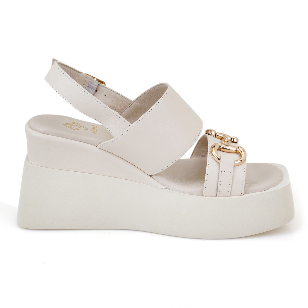 Linda Bej Kadın Dolgu Tabanlı Deri Sandalet