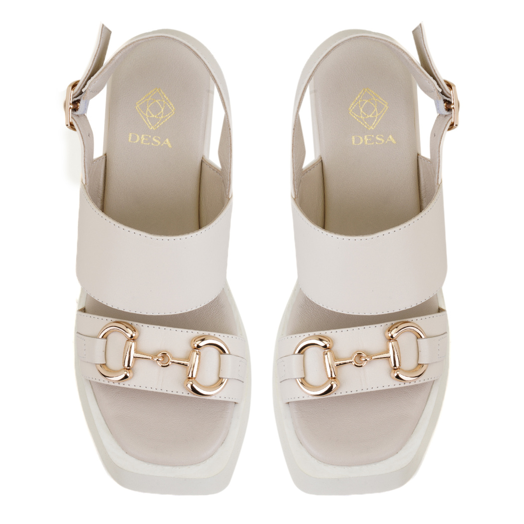 Linda Bej Kadın Dolgu Tabanlı Deri Sandalet