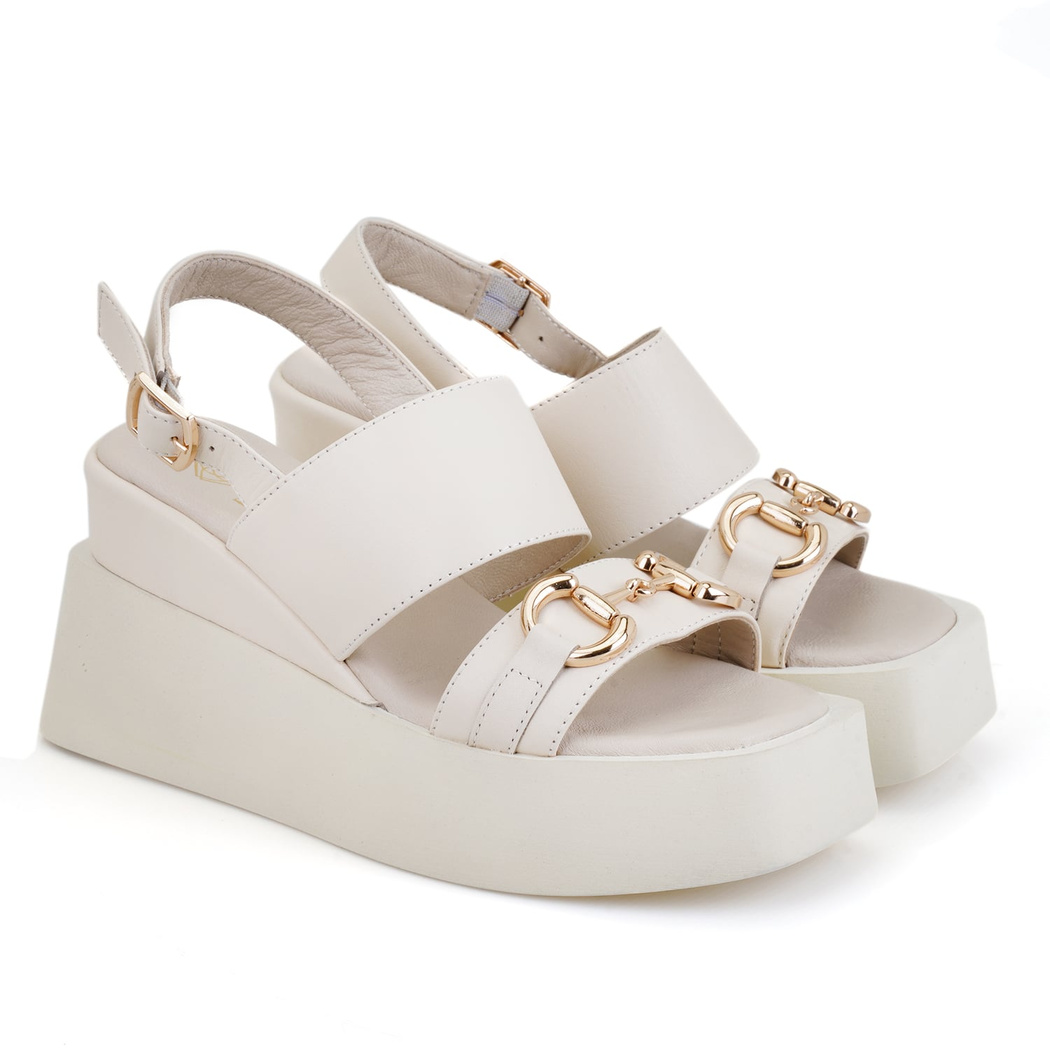 Linda Bej Kadın Dolgu Tabanlı Deri Sandalet