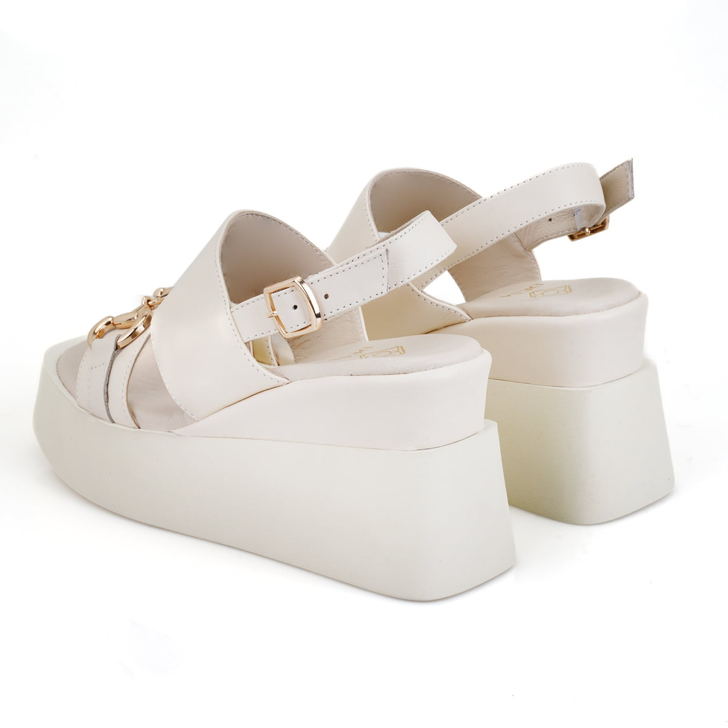 Linda Bej Kadın Dolgu Tabanlı Deri Sandalet