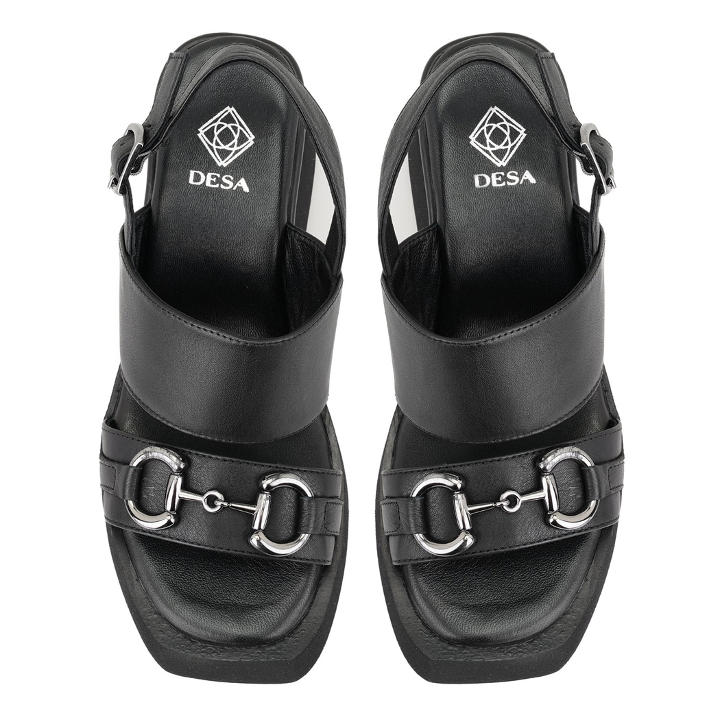 Linda Siyah Kadın Dolgu Tabanlı Deri Sandalet