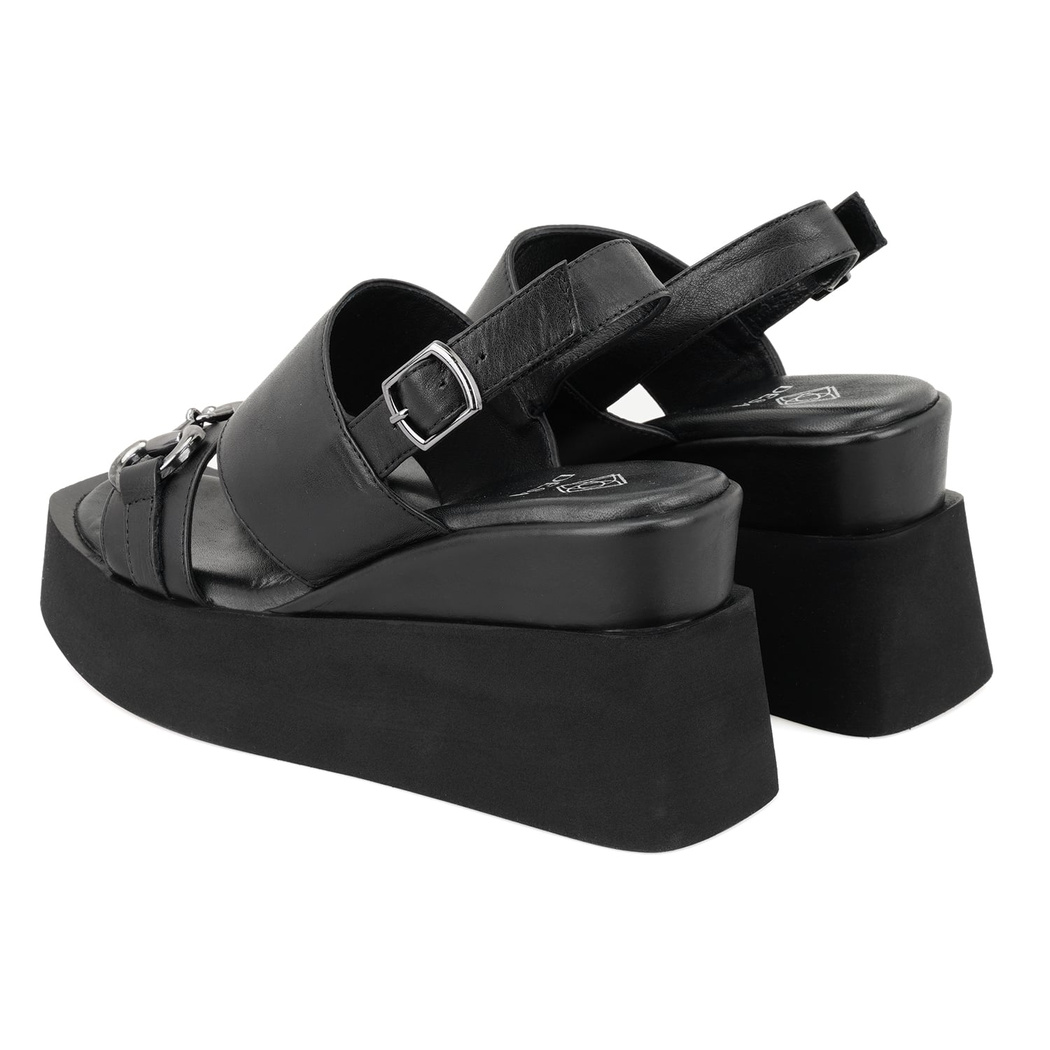 Linda Siyah Kadın Dolgu Tabanlı Deri Sandalet