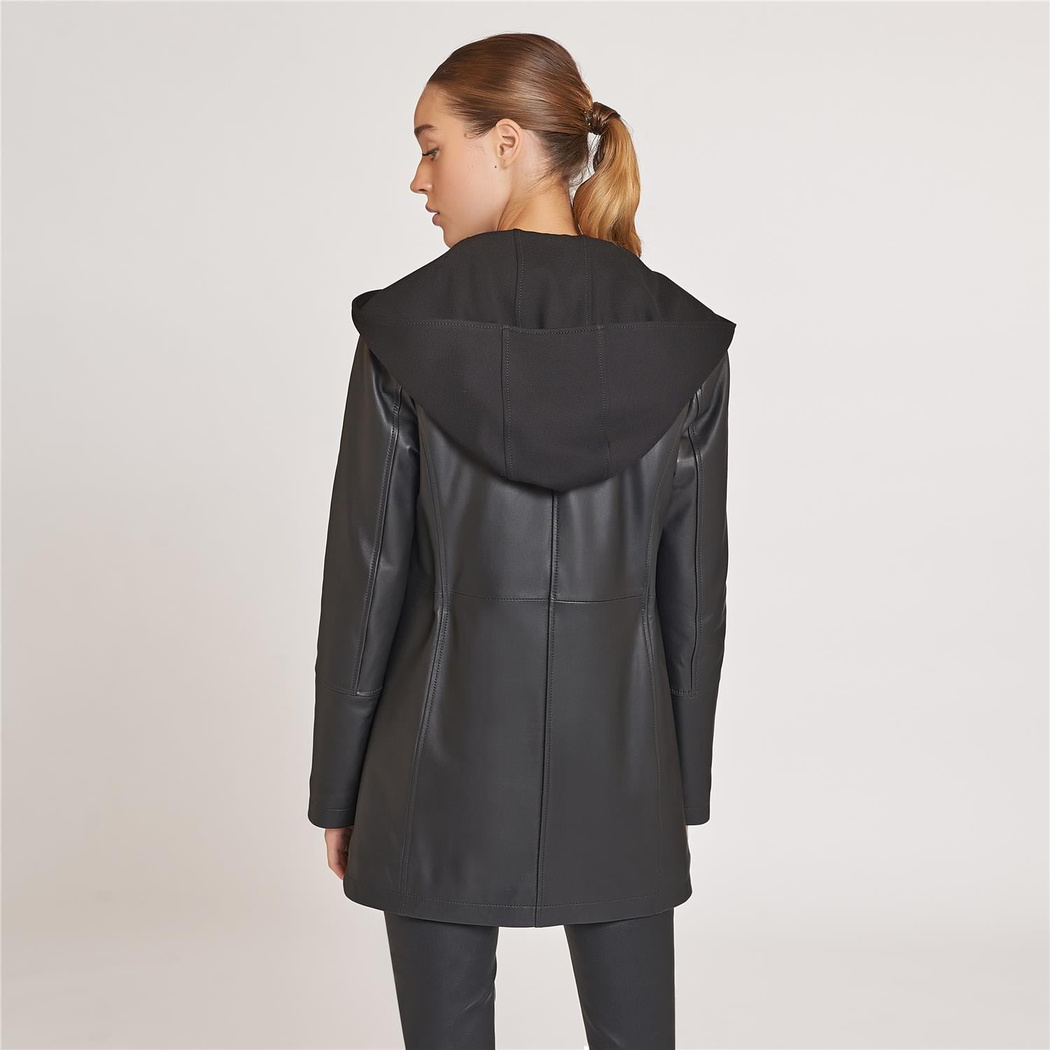 Lizzy Kapüşonlu Kadın Deri Mont