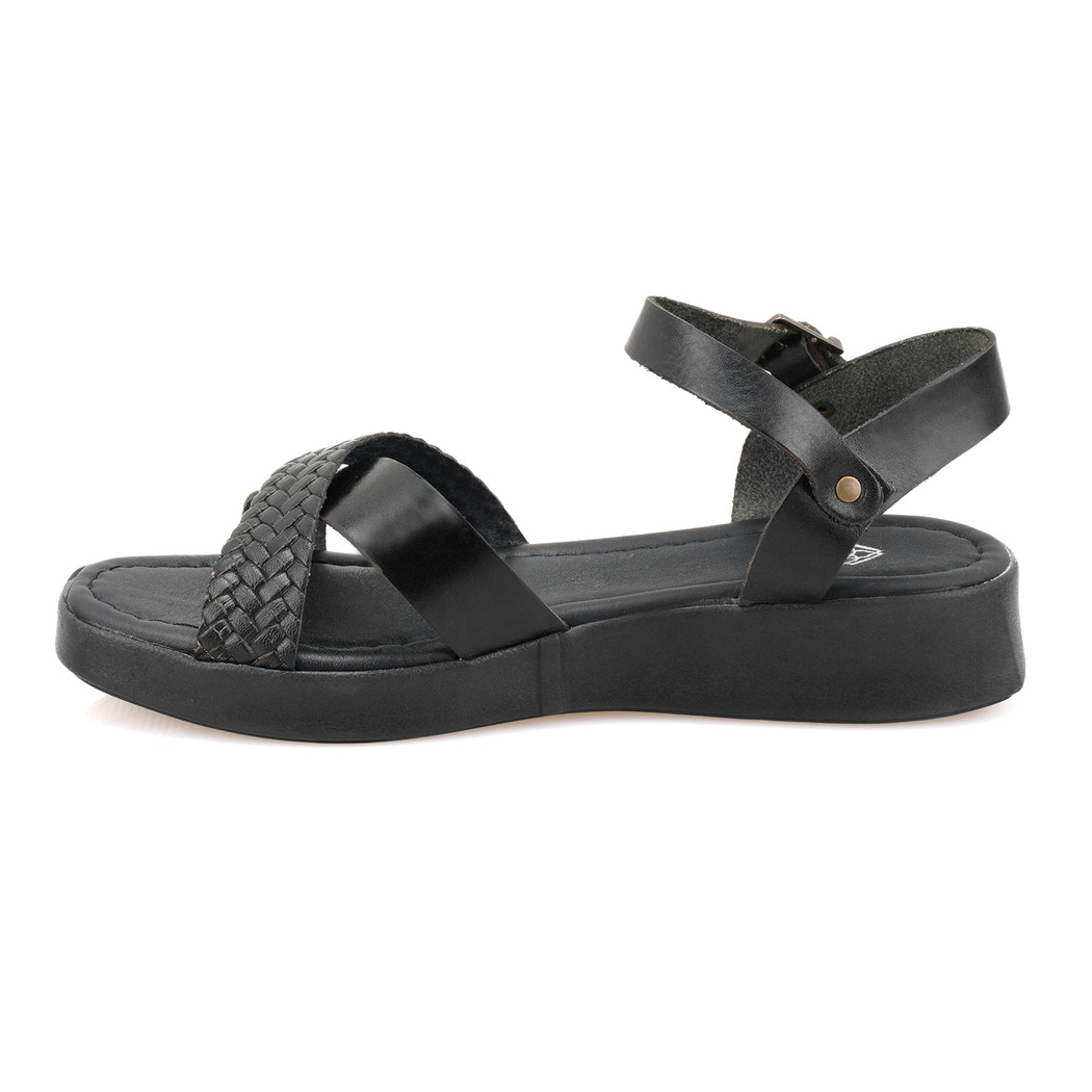 Lou Siyah Kadın Deri Sandalet