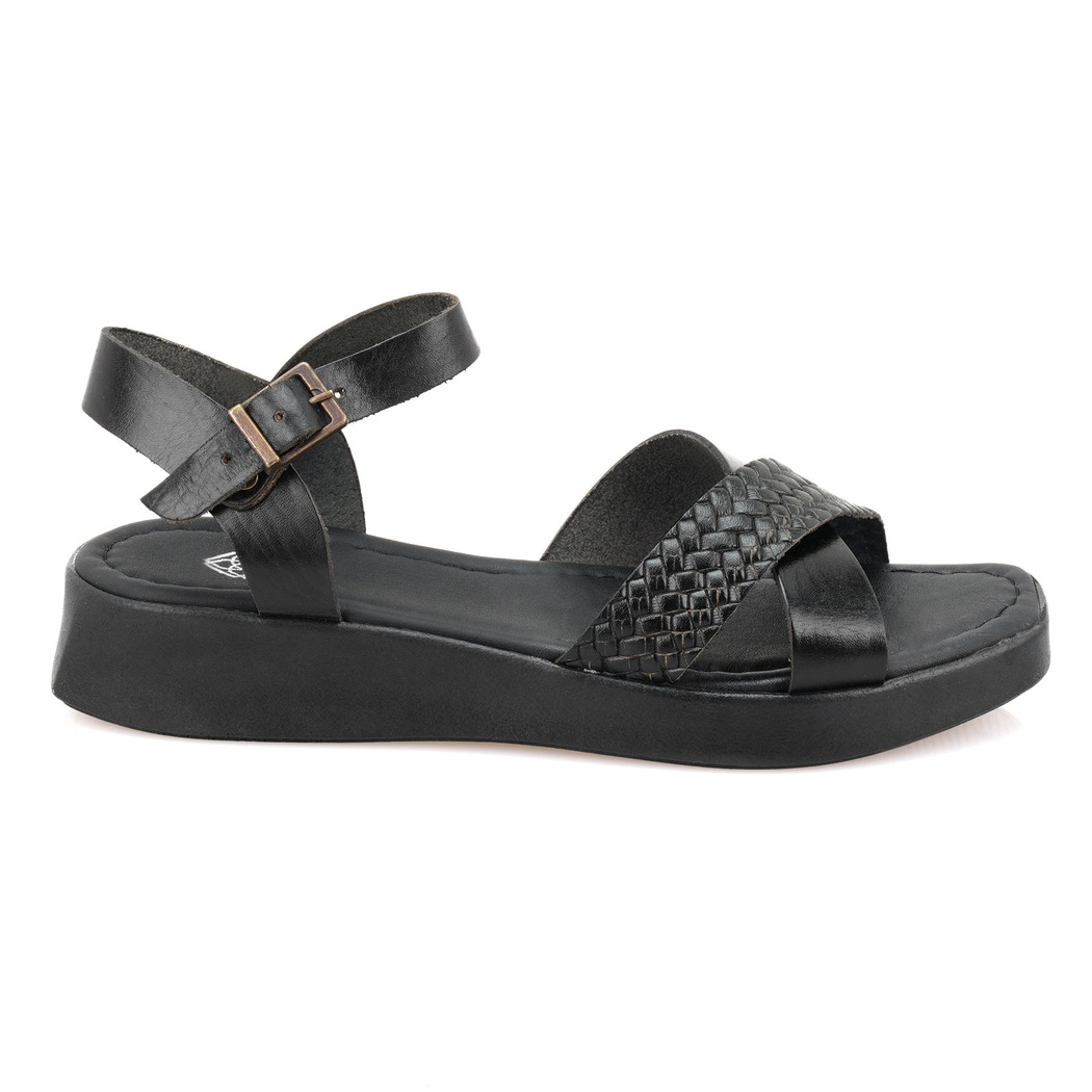 Lou Siyah Kadın Deri Sandalet