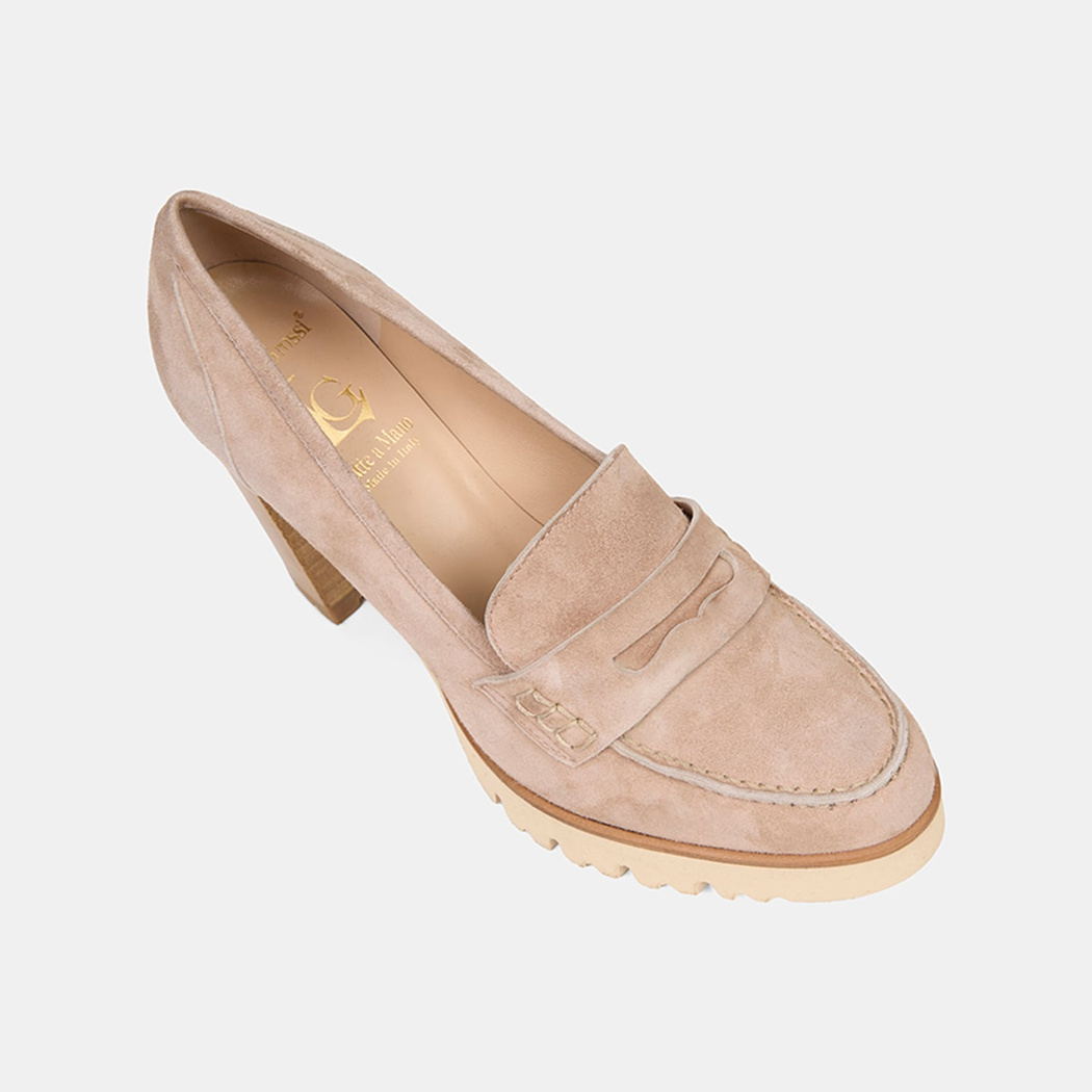 Luca Grossi Bej Kahve Platform Topuklu Süet Loafer