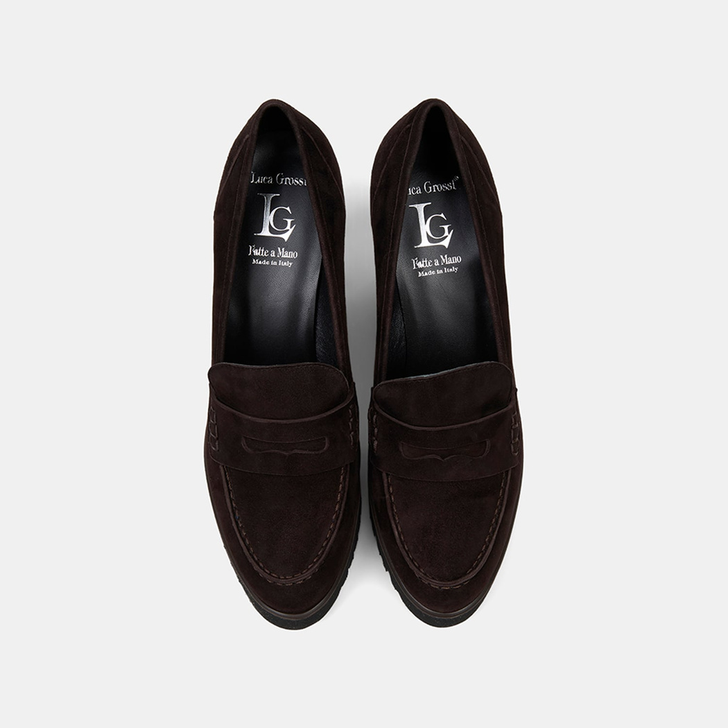 Luca Grossi Kadın Acı Kahve Platform Topuklu Süet Loafer