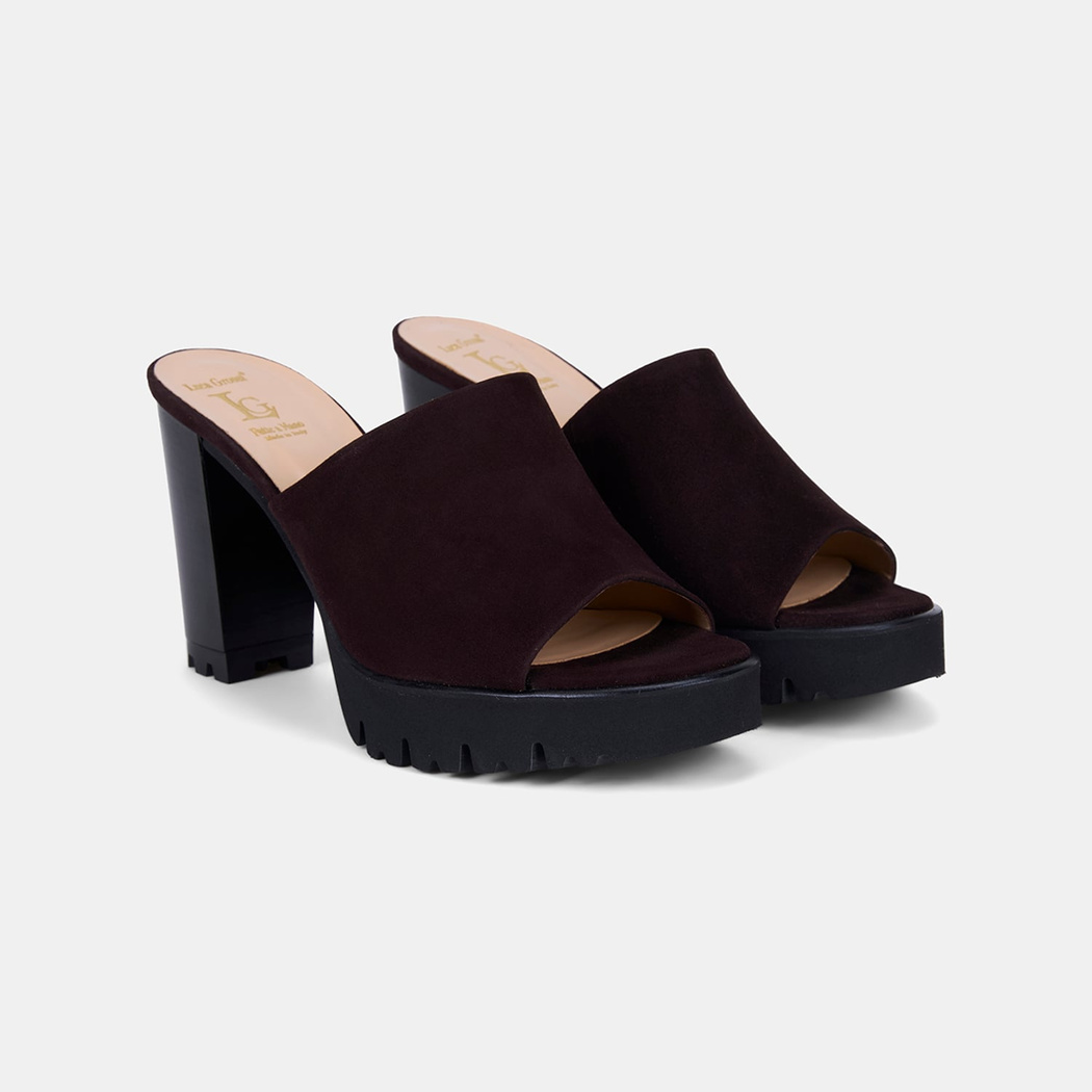 Luca Grossi Kadın Acı Kahve Platform Topuklu Süet Terlik