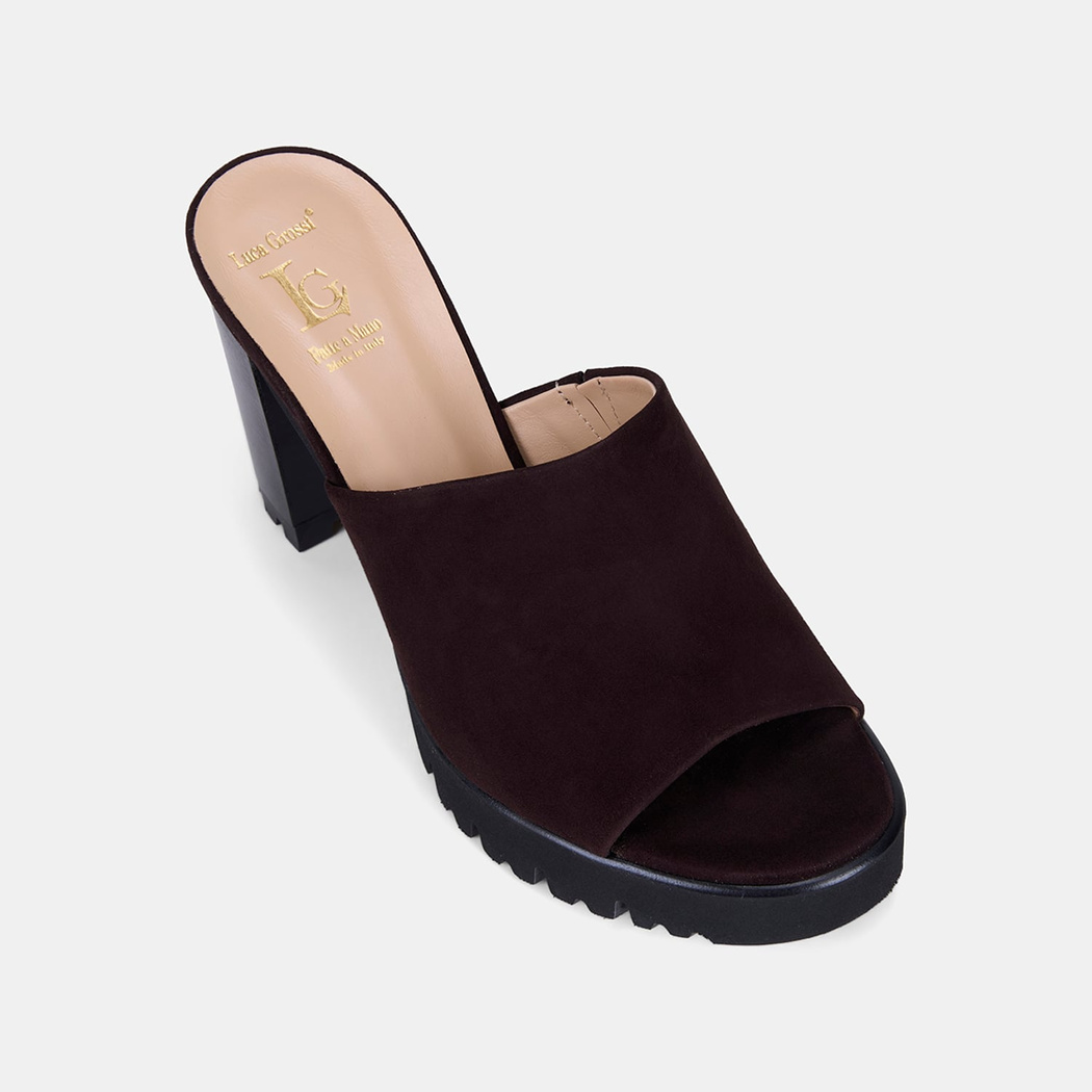 Luca Grossi Kadın Acı Kahve Platform Topuklu Süet Terlik