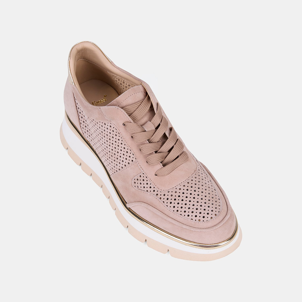 Luca Grossi Kadın Bej Bağcıklı Perforeli Süet Spor Ayakkabı
