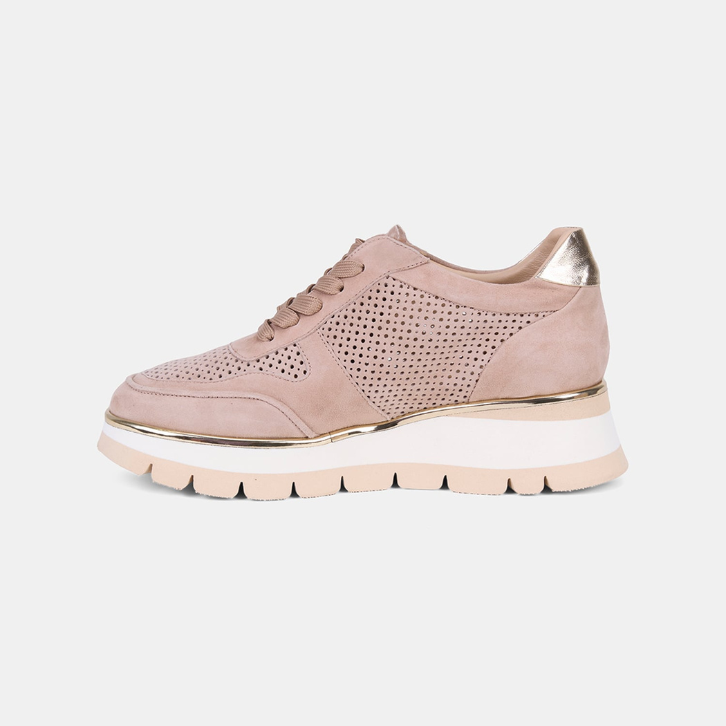 Luca Grossi Kadın Bej Bağcıklı Perforeli Süet Spor Ayakkabı