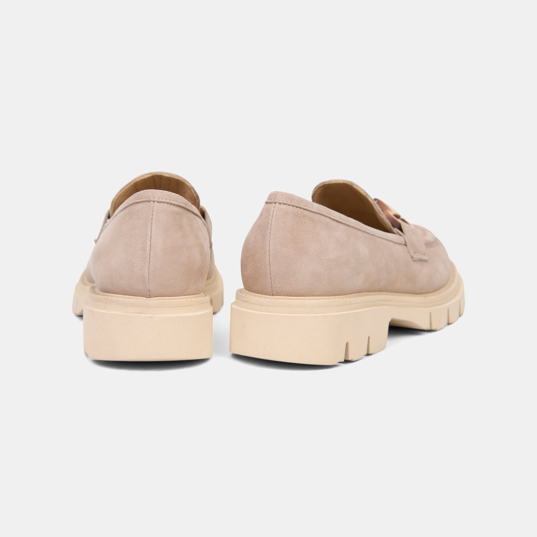 Luca Grossi Kadın Bej Metal Tokalı Kalın Tabanlı Süet Loafer