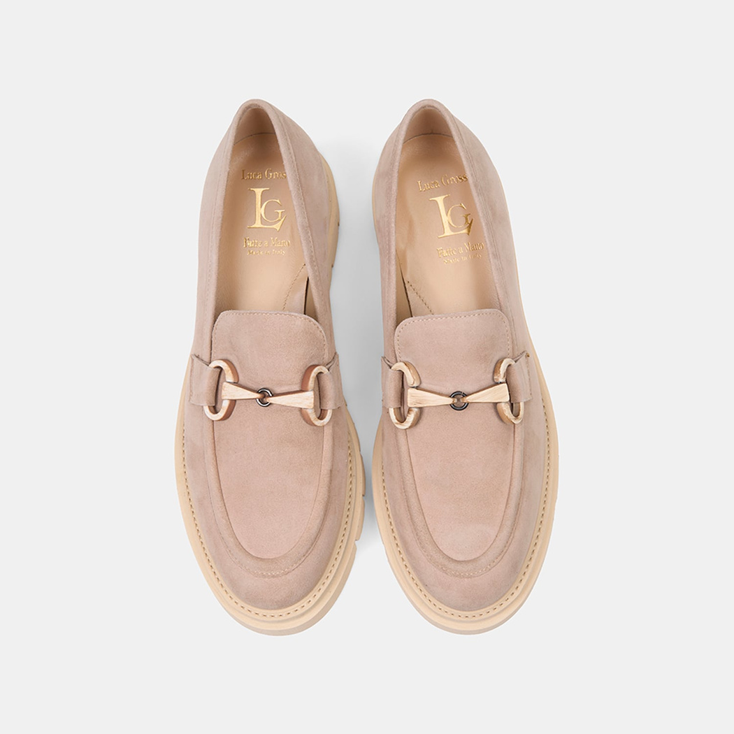 Luca Grossi Kadın Bej Metal Tokalı Kalın Tabanlı Süet Loafer
