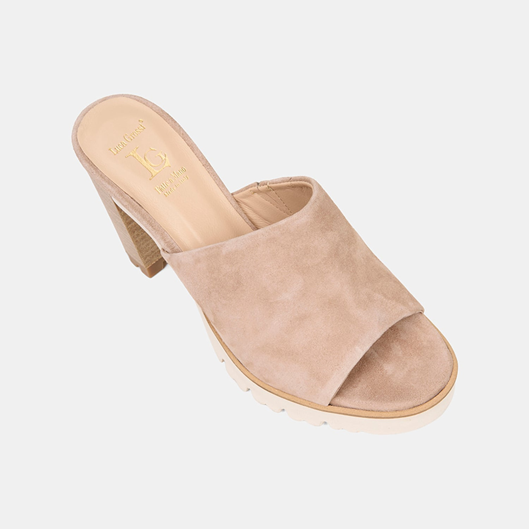 Luca Grossi Kadın Bej Platform Topuklu Süet Terlik