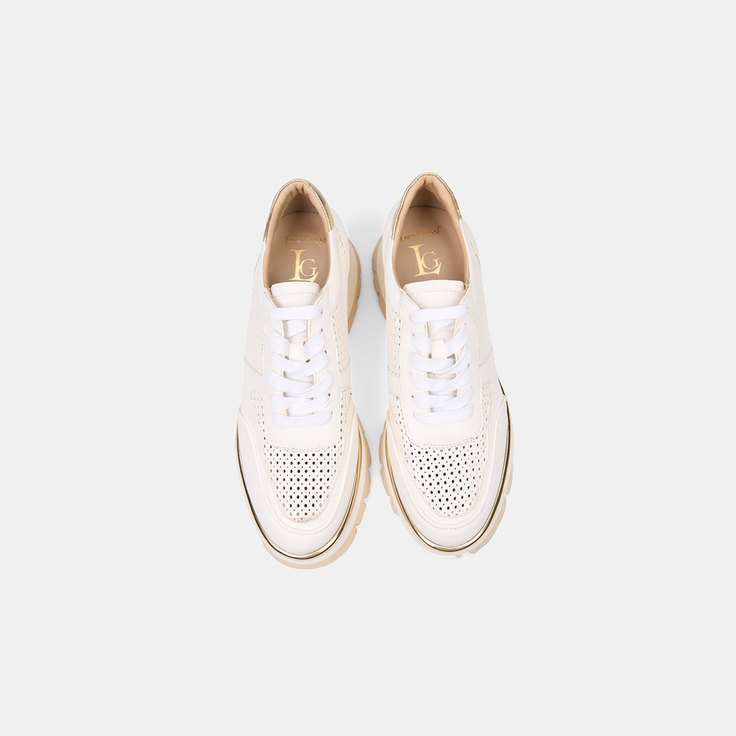 Luca Grossi Kadın Beyaz Bağcıklı Perforeli Deri Spor Ayakkabı