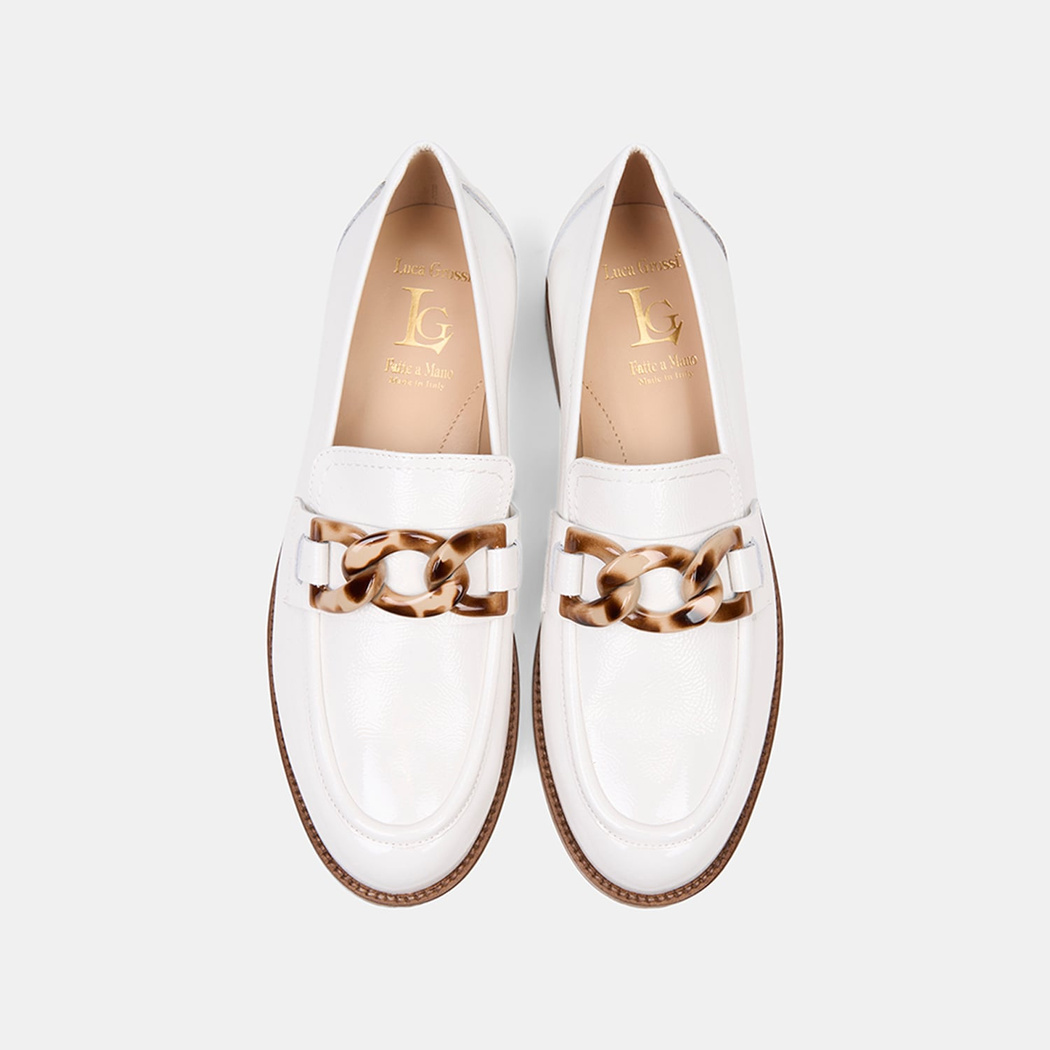 Luca Grossi Kadın Beyaz Leopar Tokalı Rugan Deri Loafer