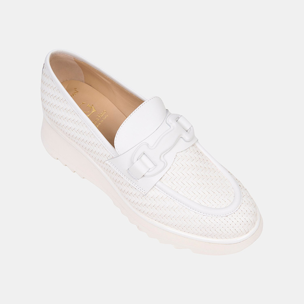 Luca Grossi Kadın Beyaz Örgü Desenli Dolgu Topuklu Loafer