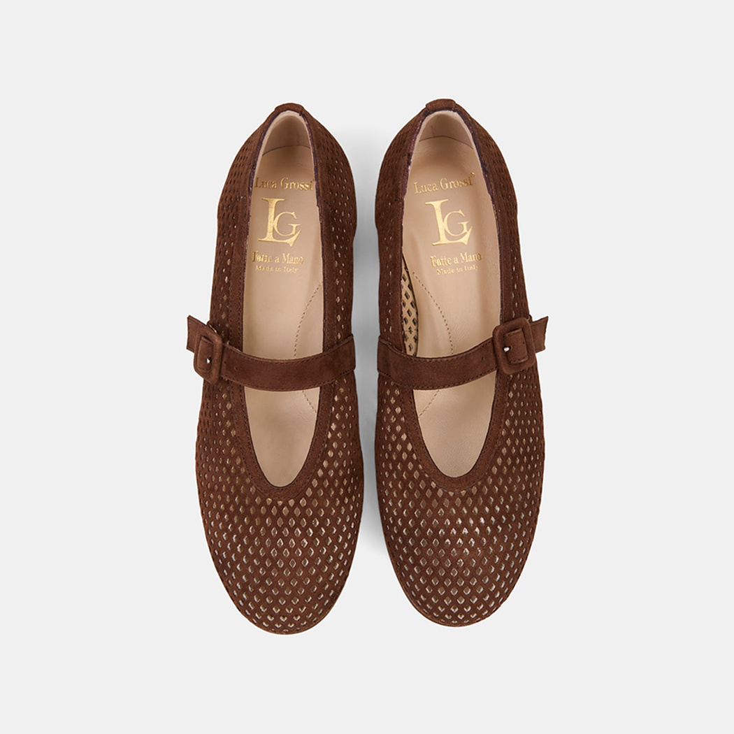 Luca Grossi Kadın Kahve Perforeli Mary Jane Süet Babet