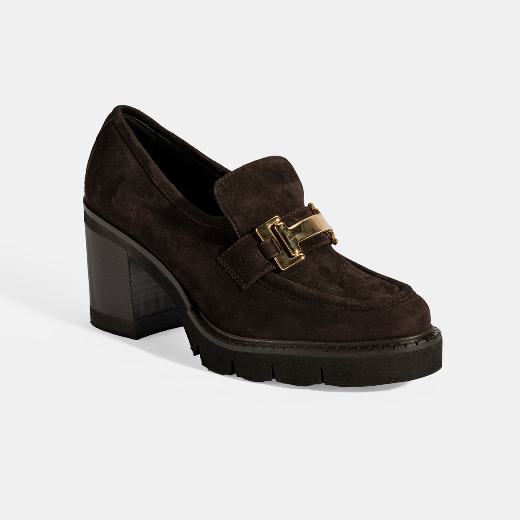 Luca Grossi Kadın Kahve Toka Aksesuarlı Topuklu Süet Loafer