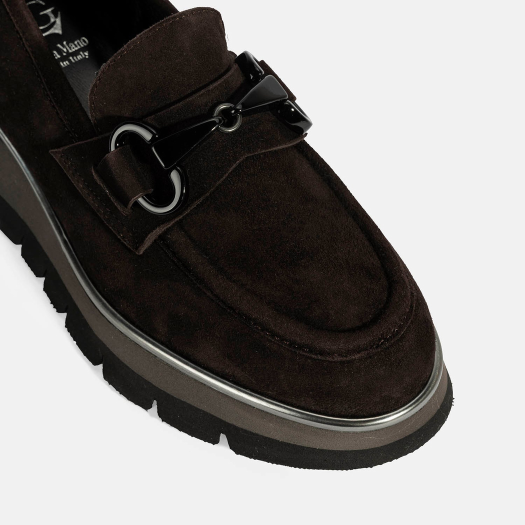 Luca Grossi Kadın Kahve Toka Detaylı Dolgu Topuklu Süet Loafer