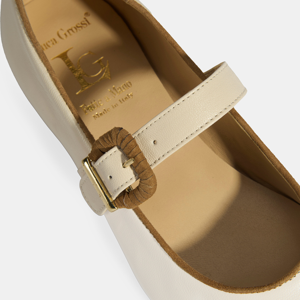 Luca Grossi Kadın Krem Toka Aksesuarlı Deri Mary Jane Babet