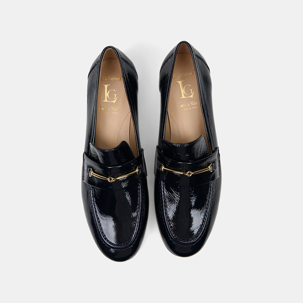 Luca Grossi Kadın Lacivert Gold Aksesuarlı Rugan Deri Loafer