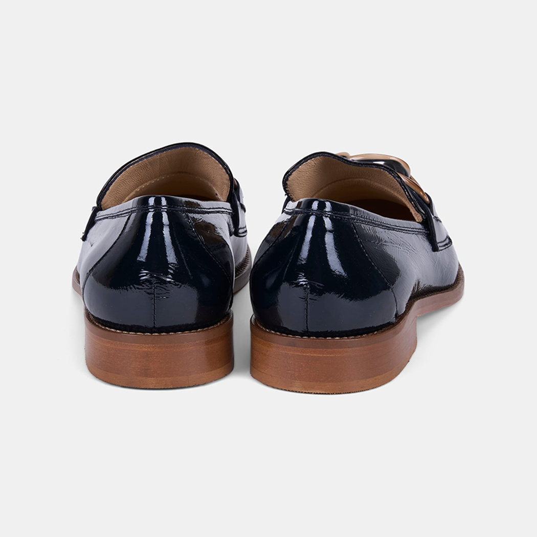 Luca Grossi Kadın Lacivert Leopar Tokalı Rugan Deri Loafer