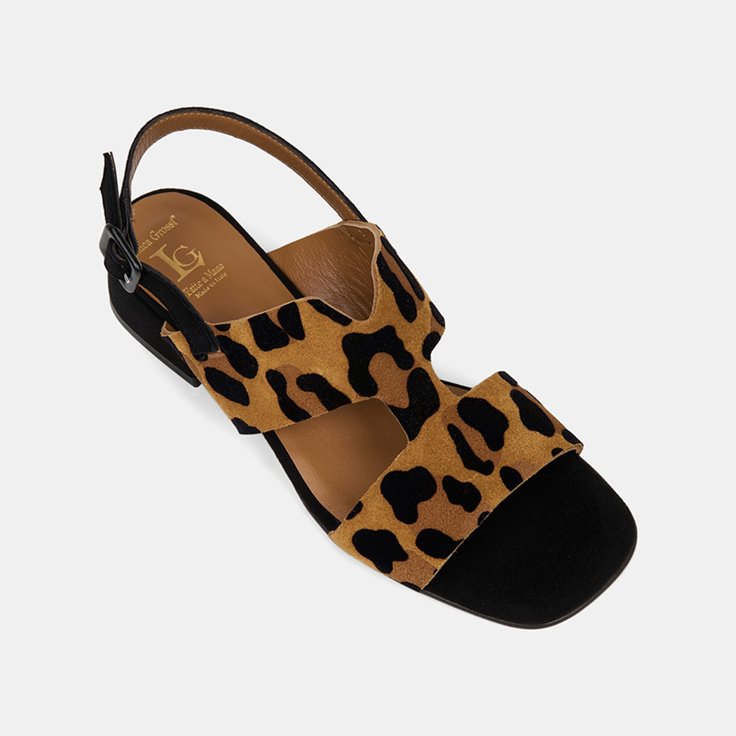 Luca Grossi Kadın Leopar Desenli Süet Deri Sandalet