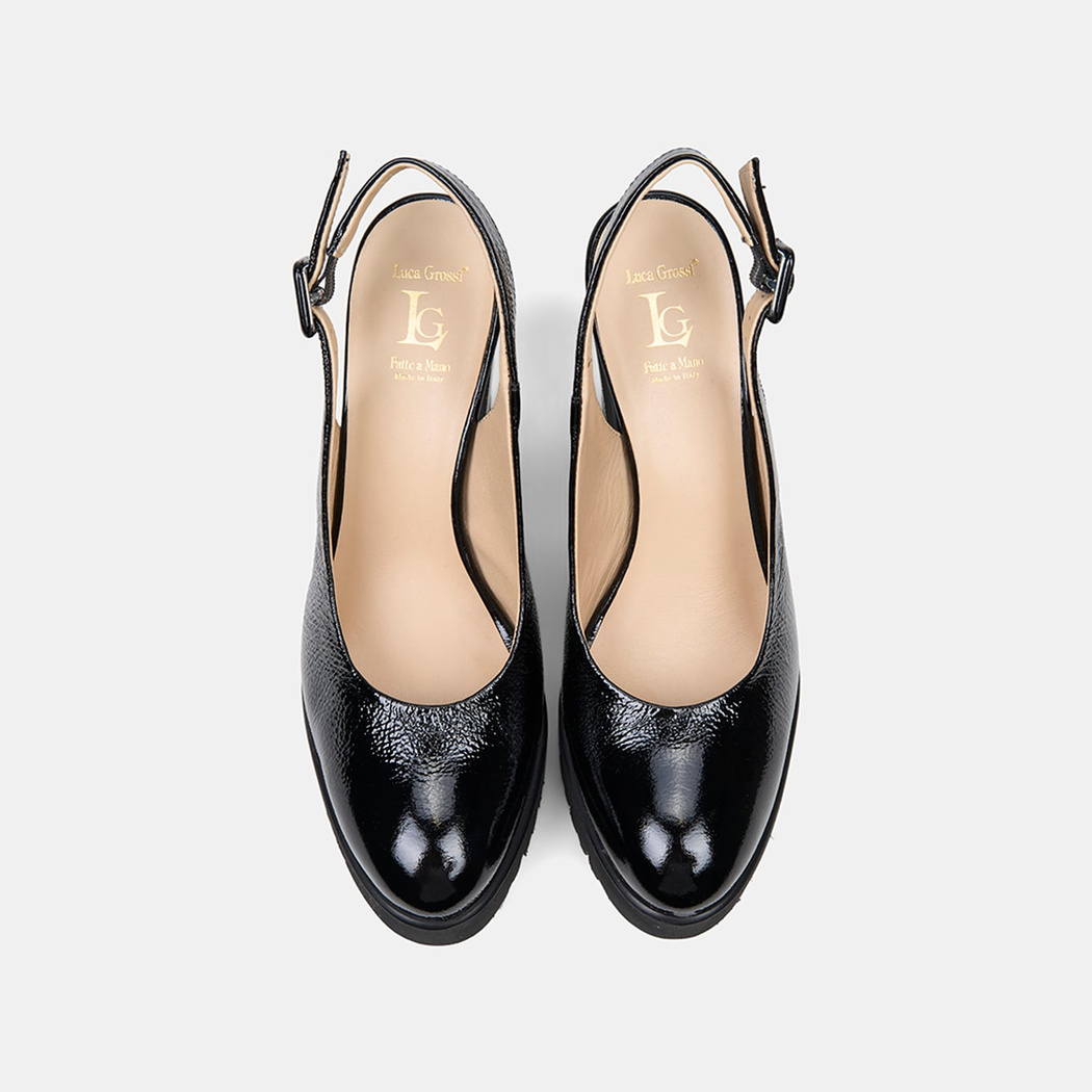 Luca Grossi Kadın Siyah Ayarlanabilir Tokalı Rugan Topuklu Ayakkabı