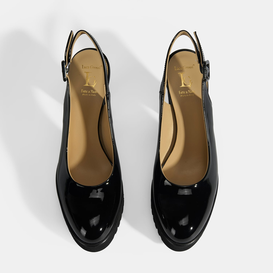 Luca Grossi Kadın Siyah Ayarlanabilir Tokalı Rugan Platform Topuklu Ayakkabı