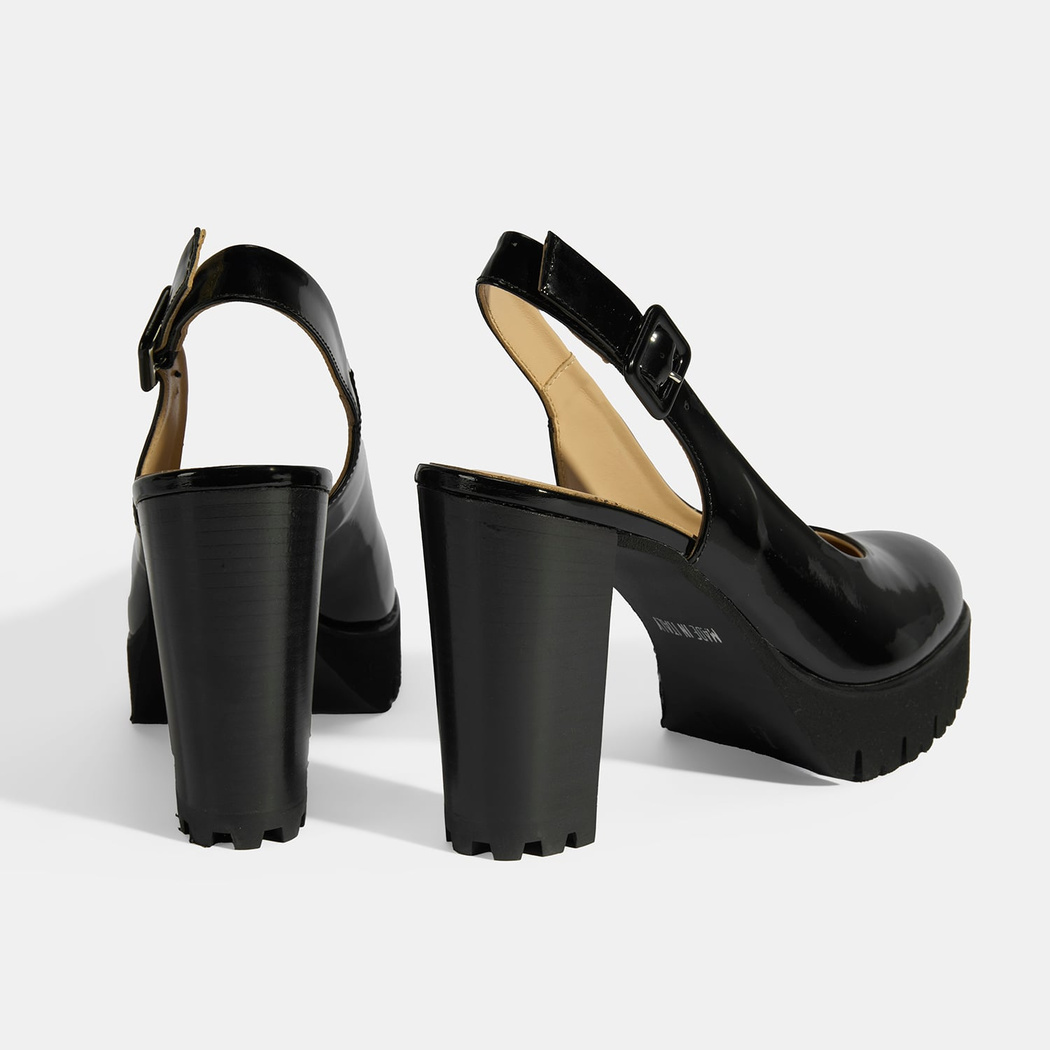 Luca Grossi Kadın Siyah Ayarlanabilir Tokalı Rugan Platform Topuklu Ayakkabı