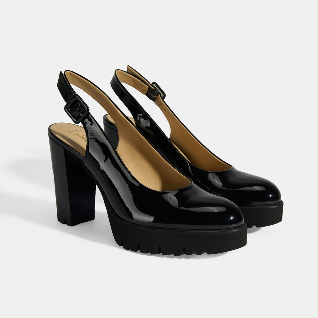 Luca Grossi Kadın Siyah Ayarlanabilir Tokalı Rugan Platform Topuklu Ayakkabı