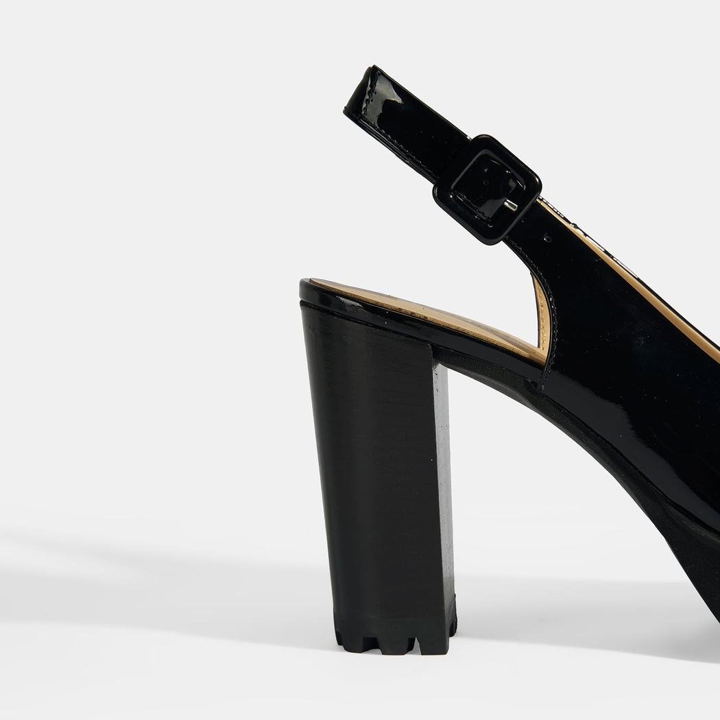 Luca Grossi Kadın Siyah Ayarlanabilir Tokalı Rugan Platform Topuklu Ayakkabı