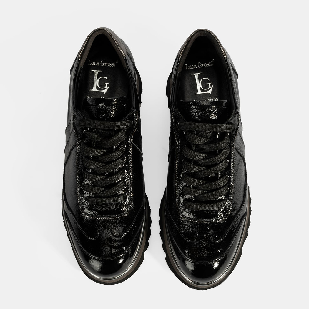 Luca Grossi Kadın Siyah Bağcıklı Rugan Spor Ayakkabı