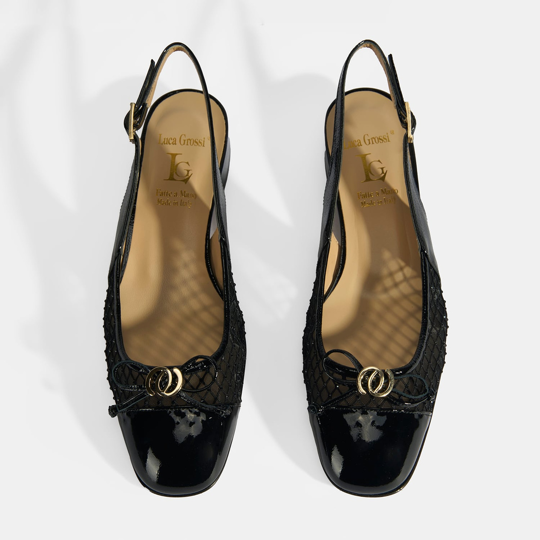 Luca Grossi Kadın Siyah File Detaylı Slingback Rugan Günlük Ayakkabı