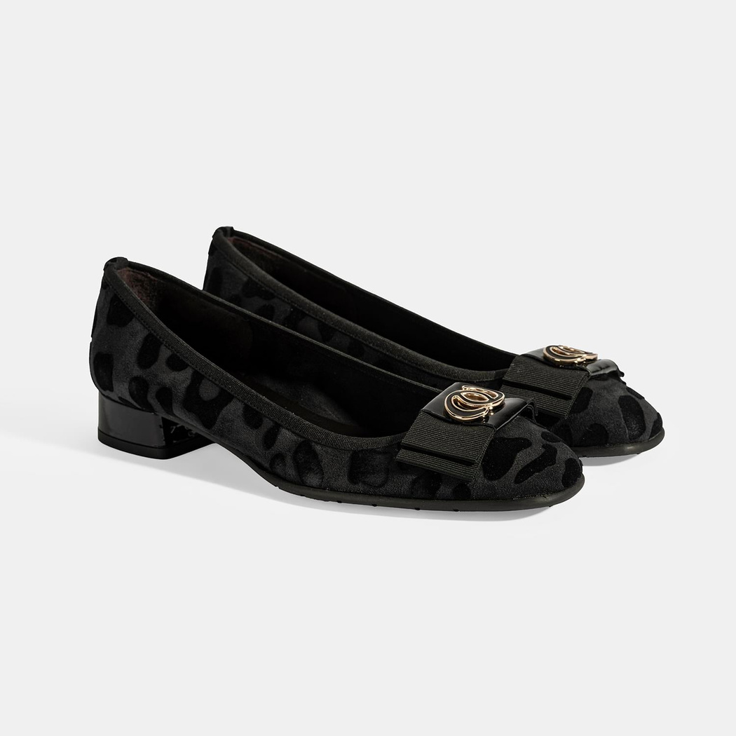 Luca Grossi Kadın Siyah Leopar Toka Detaylı Süet Babet