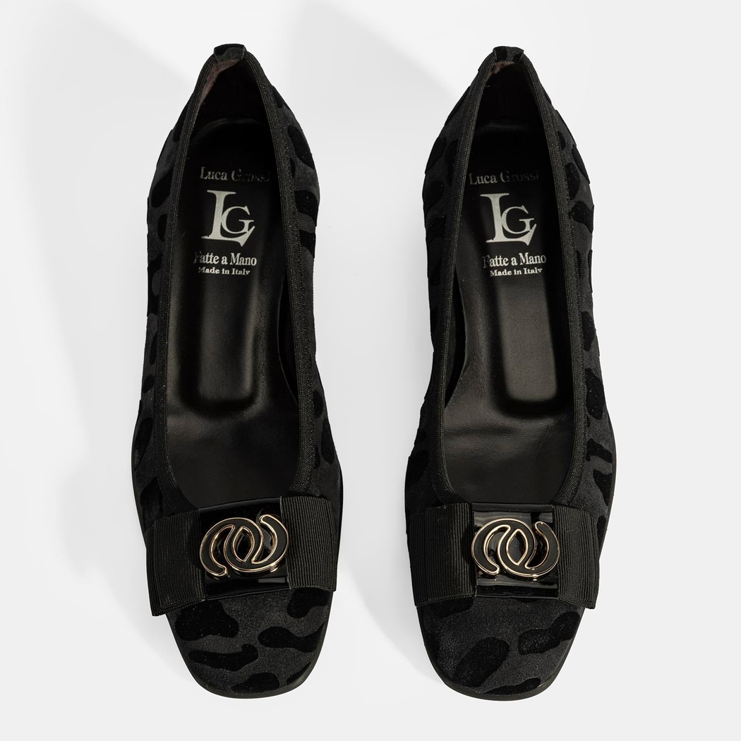 Luca Grossi Kadın Siyah Leopar Toka Detaylı Süet Babet