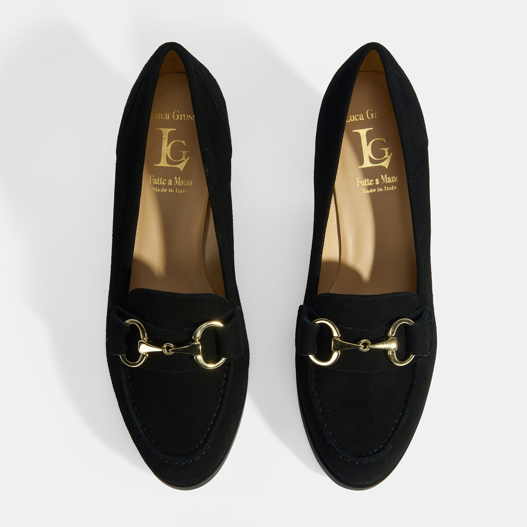 Luca Grossi Kadın Siyah Metal Aksesuarlı Süet Topuklu Loafer