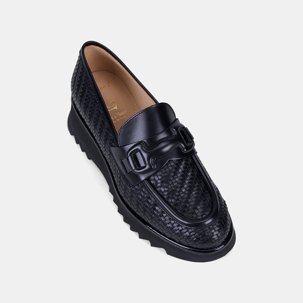 Luca Grossi Kadın Siyah Örgü Desenli Dolgu Topuklu Loafer