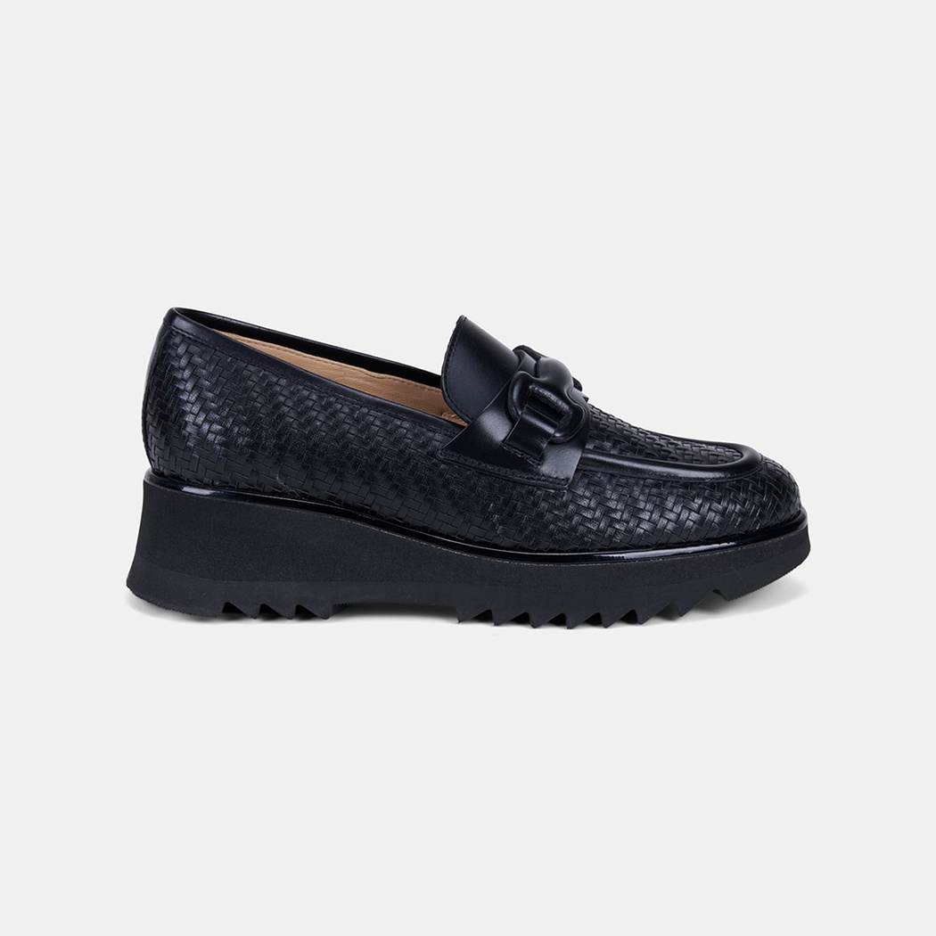 Luca Grossi Kadın Siyah Örgü Desenli Dolgu Topuklu Loafer