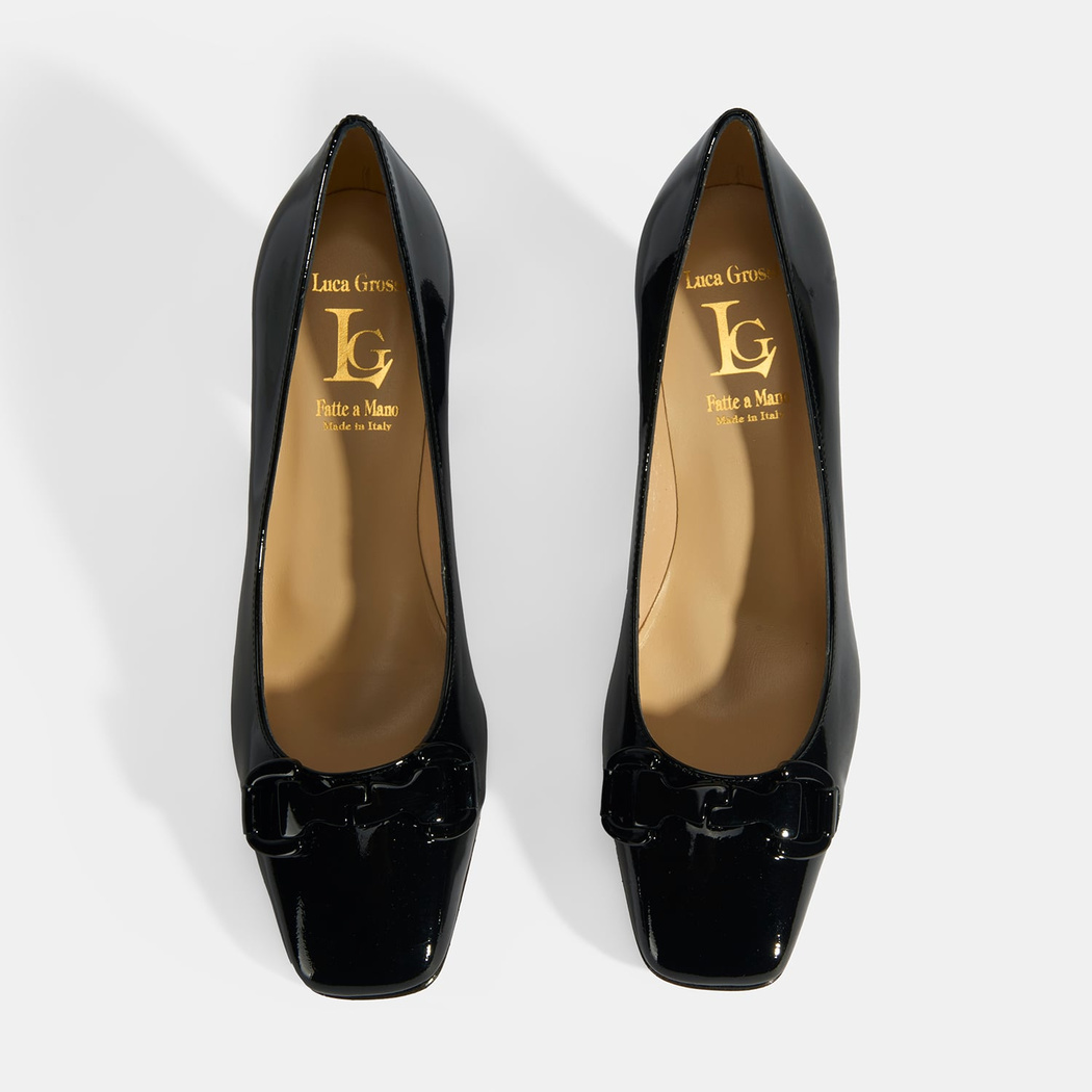 Luca Grossi Kadın Siyah Toka Aksesuarlı Rugan Babet