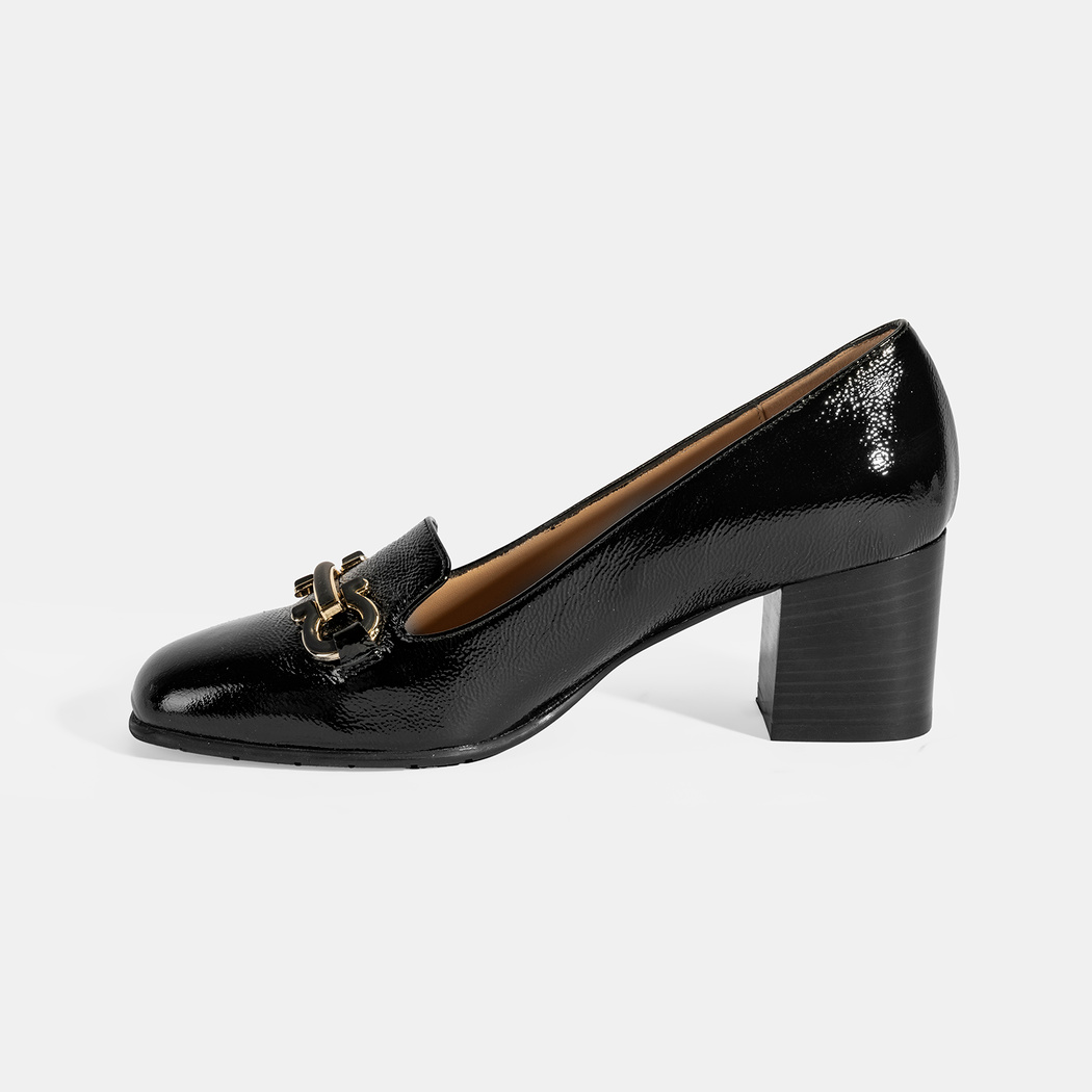 Luca Grossi Kadın Siyah Toka Aksesuarlı Rugan Topuklu Ayakkabı