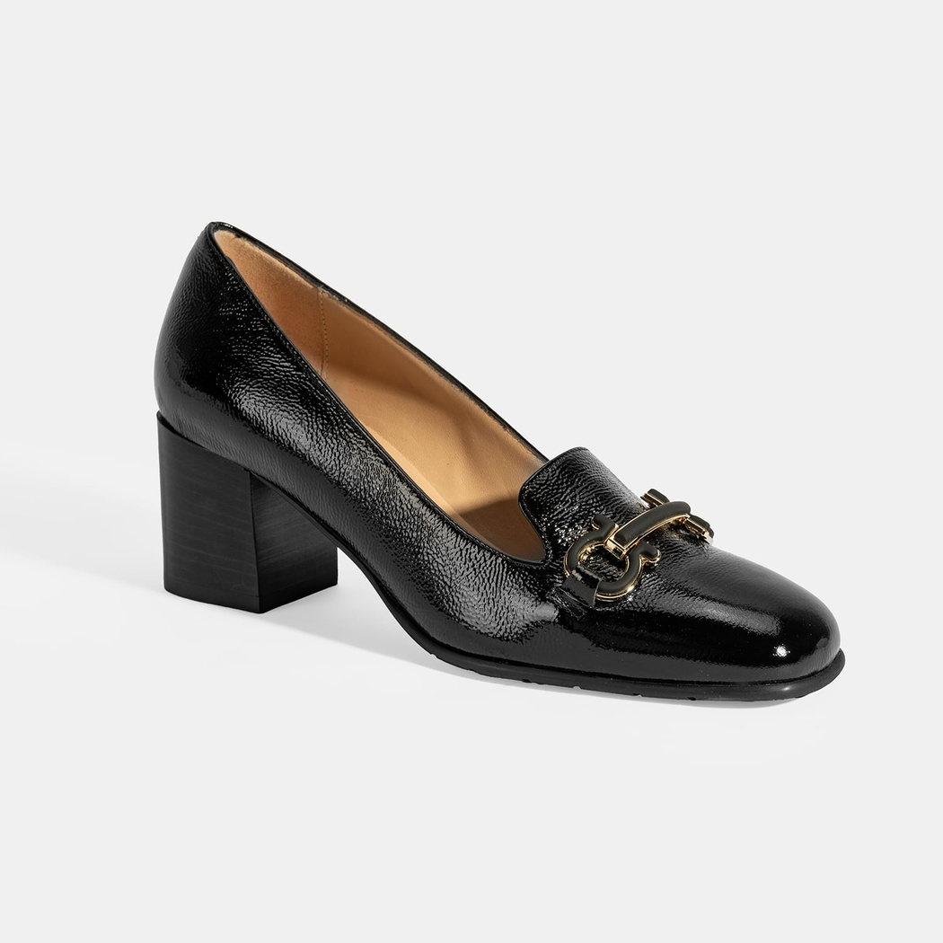 Luca Grossi Kadın Siyah Toka Aksesuarlı Rugan Topuklu Ayakkabı