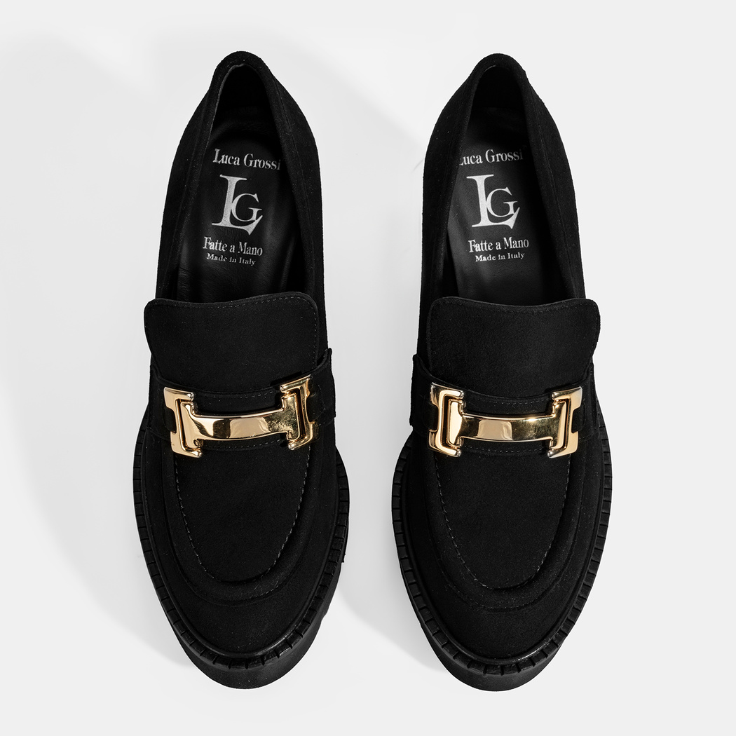 Luca Grossi Kadın Siyah Toka Aksesuarlı Topuklu Süet Loafer